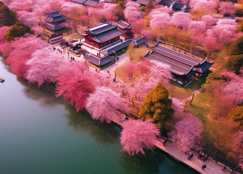 南京春天的莫愁湖公园海棠花航拍,高清,摄影图,摄影图片,图片大全,摄影图免费下载